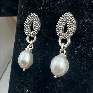 MICHAEL DAWKINS Sterling Silver Popcorn Light Blue Pearl Dangle Stud Earrings